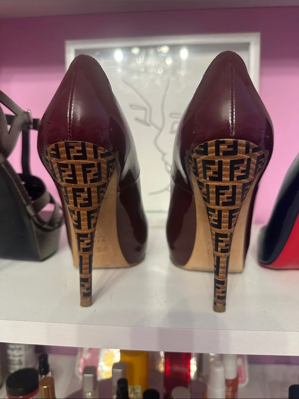 Fendi Burgundy Patent Leather Round-Toe Pumps